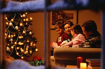 Christmas decorated cottage with open fire